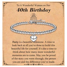 KORAS 40th Birthday Gifts for Women, Heart Charm Bracelet 40th Birthday Bracelet Gifts for 40 Year Old Women, Women 40th Birthday Gift Ideas