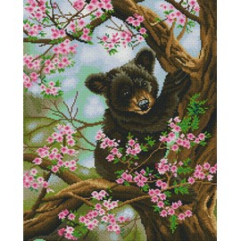 Amiiba Stamped Cross Stitch Kits, Bear Peach Blossom Tree Flower DIY 11CT 18.9x22.8 inch (Bear)
