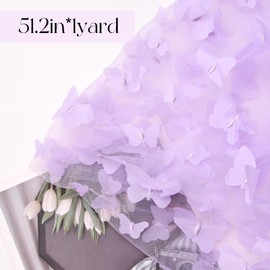 URROMA 1 Yard Embroidery Butterfly Lace Fabric, Purple 3D Butterfly Lace Fabric Mesh Tulle lace for DIY Wedding Dress Costume Accessories Veil Home Decor