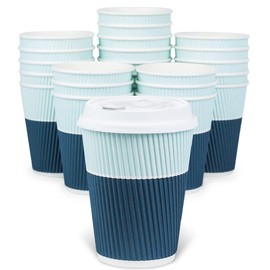 Glowcoast Disposable Coffee Cups With Lids - 12 oz To Go Coffee Cups (80 Set) With Sturdy Lids Prevent Leaks! Paper Hot Cup Holds Shape With Hot, Cold Drinks. Ripple Cups Protect Fingers from Heat!