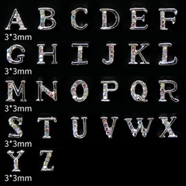 Letters Nail Art Decorations, Alloy Alphabet Nail Glitter Design, 26 Letter A-Z Nail Rivet, Metal Letter Nail Rhinestone for Women Girls Manicure Decoration, DIY Jewelry Making Craft Supplies(Silver)