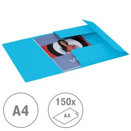 VON Leitz 30080030 Pack of 5 A4 Folder Recycled Cardboard for 150 Sheets 3 Flaps Folder with Elastic Band with Modern Von Print Lightweight Folder for School and Home Light Blue