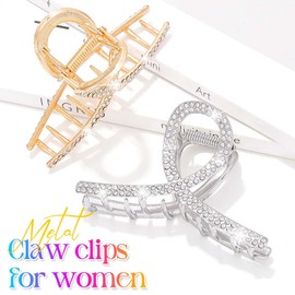 BARTOSI Metal Claw Clips Gold Rhinestone hair Claw Clips Medium Hair Claw Barrettes Cute Hair Accessories for Women and Girls (Pack of 2)