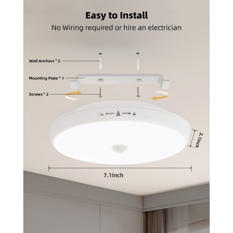 EZVALO Motion Sensor Light Indoor, 10000mAh, 7.1inch, 400LM, Remote Control,