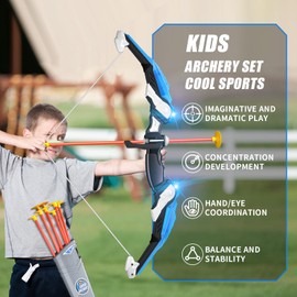 WATUDOU Bow and Arrow for Kids 4-8 8-12, Kids Archery Set Toys with Light-up LED Includes 16 Suction Cup Arrows & 7 Targets, Indoor Outdoor Toys for 3 4 5 6 7 8 9 10 11 12 Year Old