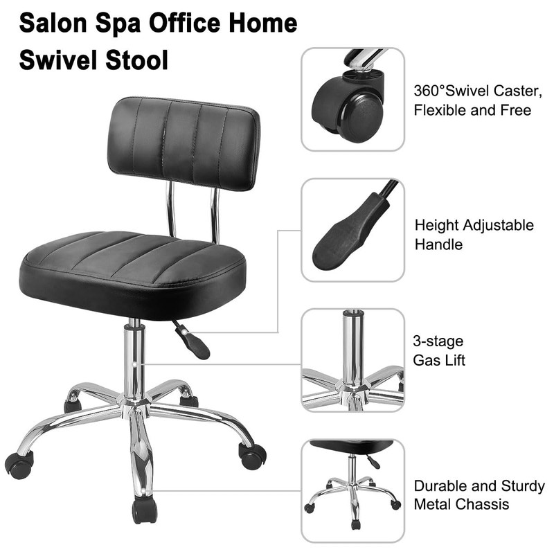 JOSTZHXIN Office Desk Chair with Wheels, Rolling Stool with Backrest