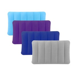 HUATEEN 4 Pack Inflatable Flocking Pillows for Adults, Soft Blow Up Camping Pillow, Compact Travel Pillow for Beach, Sunbed, Hiking & Outdoor Rest, 30x47cm PVC Air Cushion