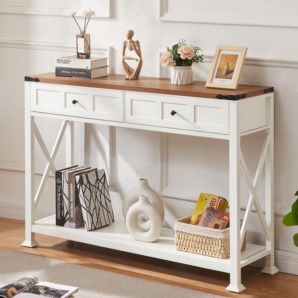 HOMBAZAAR Entryway Table,Rustic Console Table with 2 Drawers, Industrial Console