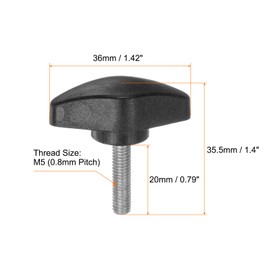 HARFINGTON 4pcs Tee Wing Knobs Thumb Screws M5 x 20mm Standard Male Thread Plastic T Knobs Handles Hand Clamping Thumbscrew, Black