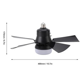 Socket Fan Light, Ceiling Fans with Lights and Remote, 3 Wind Speed, Dimmable Small Ceiling Fan with Timer for Bedroom Kitchen, E26/E27 Base (Black)