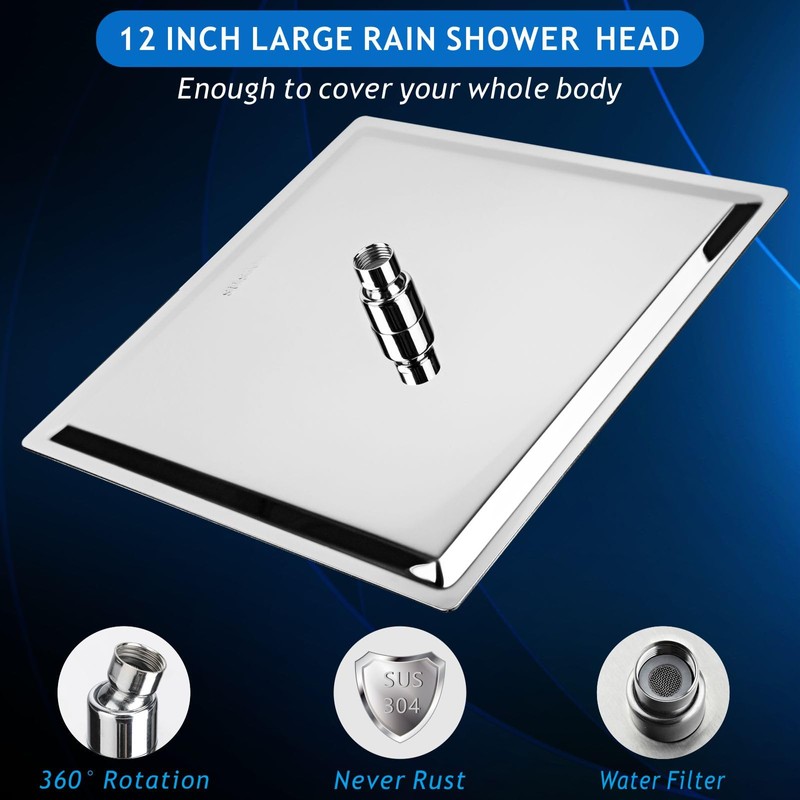 Voolan All Metal Shower Head with Extension Arm, Stainless Steel