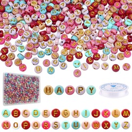 Looconi 1000pcs Colorful Letter Beads 7x4mm and Elastic String with Storage Box for Jewelry Making Bracelet Hair Braids Crafts