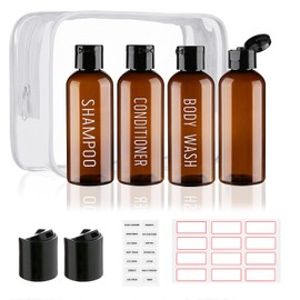 Wowang Travel Bottles for Toiletries 4 Pack 3.4oz/100ml TSA Approved Travel Size Containers Leak Proof Shampoo and Conditioner Bottles Plastic Squeeze Bottle(Brown)
