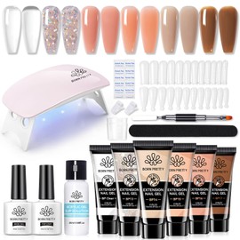 Born Pretty Polygel Starter Set with UV Lamp - Poly Gel Nails Set 6 Colours Transparent White Nude Rose Nail Extension Kit Base Top Coat Slip Solution