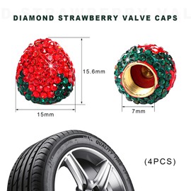 BWBWND 4PCS Strawberry Car Tire Valve Stem Caps, Bling Handmade Crystal Rhinestone Wheel Valve Covers, Attractive Air Cap Dustproof Tire Stem Cover for Cars Trucks SUVs Motorcycles (Red)