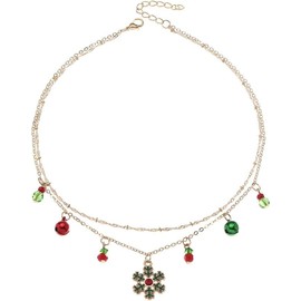 Christmas Beaded Choker Necklace Snowflake Pendant Collar Neck Chain Christmas Party Jewelry for Women and Girls