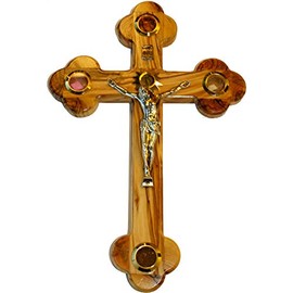 Holy Land Market Olive Wood Budded Crucifix with Five Essences of The Holy Land (11 Inches)
