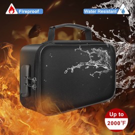 Small Fireproof Storage Organizer Case with Lock(9.4”x 5.9”x 3.2”), ENGPOW 3-Layer Money Safe Coin Organizer Wallet Bag for Cash,Card,Passport,Check,Bill,Travel Home Organizer Carrying Case,Black