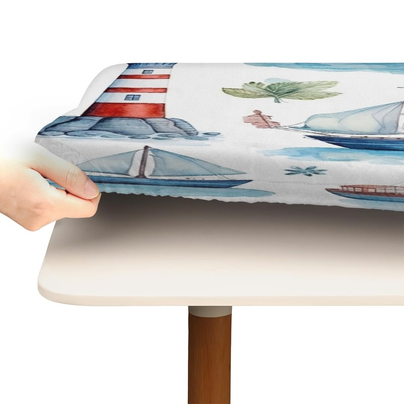 JXDXHCW Nautical Sailing Lighthouse Fitted Square Table Cover with Elastic