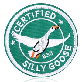 Gosknor Funny Goose Morale Patch, 3.11 Inch Diameter Silly Goose Military Patch, Round Cute Animal Meme Embroidered Emblem Applique, Repairing Cloth for Backpack Bag Hat Vest Jean Dog Harnesses