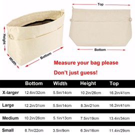 Time Wing Handbag Tote Purse Organizer Insert Bag Liner Shaper Divider Zipper 11 Pockets Compartments Large Beige