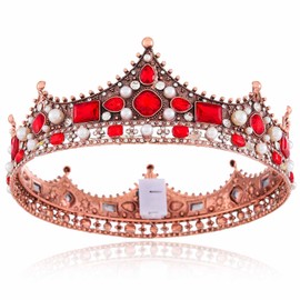 Brishow Light Up Baroque Crowns and Tiaras, Gold Jewels Gemstone Coronas, Costume Headwear for Women (Gold-Red)