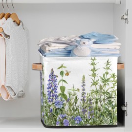 Tablerazzi Wildflower Cube Storage Bin, 13 Inch Collapsible Fabric Storage Cube Bin, Purple Lavender Foldable Cube Baskets for Shelf, Closet, Organizer