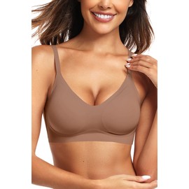 Vertvie - Brasier sin costuras para mujer, sin aros, cómodo, con botones, sin aros, sin aros, sin botones, suave, sin botones, de cobertura completa, brasier deportivo para uso diario, Café, S