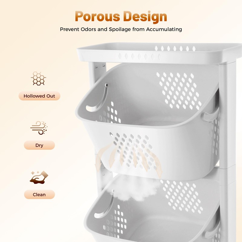 OLKKEFT 3 Tier Rolling Laundry Basket, Stacked Laundry Basket Organizer,
