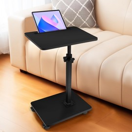 Aoligrace End Table with Wheels, 360°Swivel Height Adjustable Couch Side Table for Small Spaces, TV Tray C Table Living Room Bedroom, Sofa Arm Tray for Bed Chair with Phone & Tablet Slot (Black)