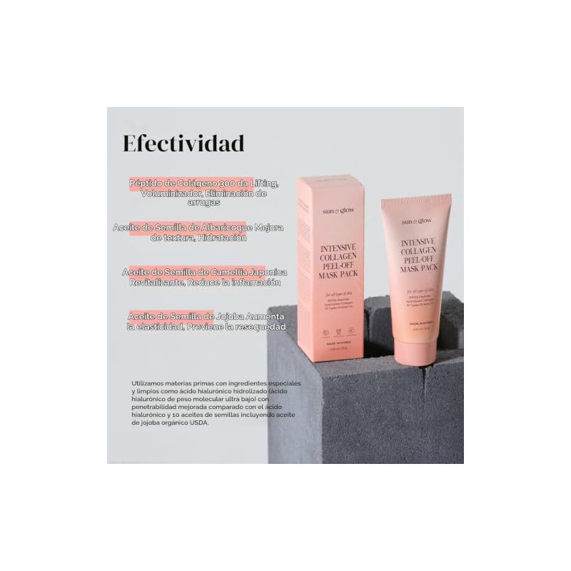 SUN GLOW Mascarilla Intensiva De Colágeno Despegable. Colágeno Hidrolizado De
