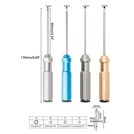 Newzoll 4Pcs RC Hex Screw Driver Kit, 1.5/2.0/2.5/3.0mm Hex Screw Nut Screwdrivers with Small Cross Wrenches Sleeve, Hex Driver Repair Tool Set for RC Car Helicopter Models