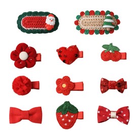 Panpin Mama 11-piece set of girls' hair clips, including bowknot hair clips for toddlers, 2-inch red hair clips for festival celebrations and birthday gifts, suitable for babies with fine hair