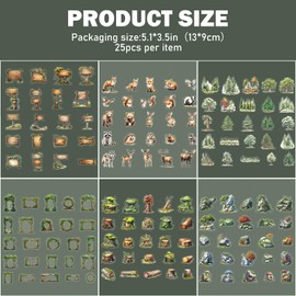 150 Forest Animals PET Stickers, 6 Themes with Pine Forest Animals Wooden Pieces Moss Nature Scene Stickers for Rubbish Logs and Clipboard Items