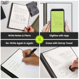 Rocketbook Core Reusable Spiral Notebook, Letter Size 21 cm x 29.7 cm, Black - Lined Pages, App-Connected, Erasable, Durable Cover, Ideal for School, Work, and Creative Projects