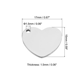 PATIKIL 8pcs Heart Charm, 5mm Heart Pendant Metal Stamping Blanks Tags Stainless Steel Blank Stamping Tags Pendant for Laser Engraving, Silver Tone