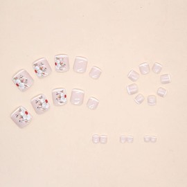 French Tip Press on Toe Nails Spring Fake Toenails with White Flowers Designs Flowers False Toe Nails Nude Pink Glue on Toenails Summer Stick on Toe Nails Cute Acrylic Toenails Artificial Toenails