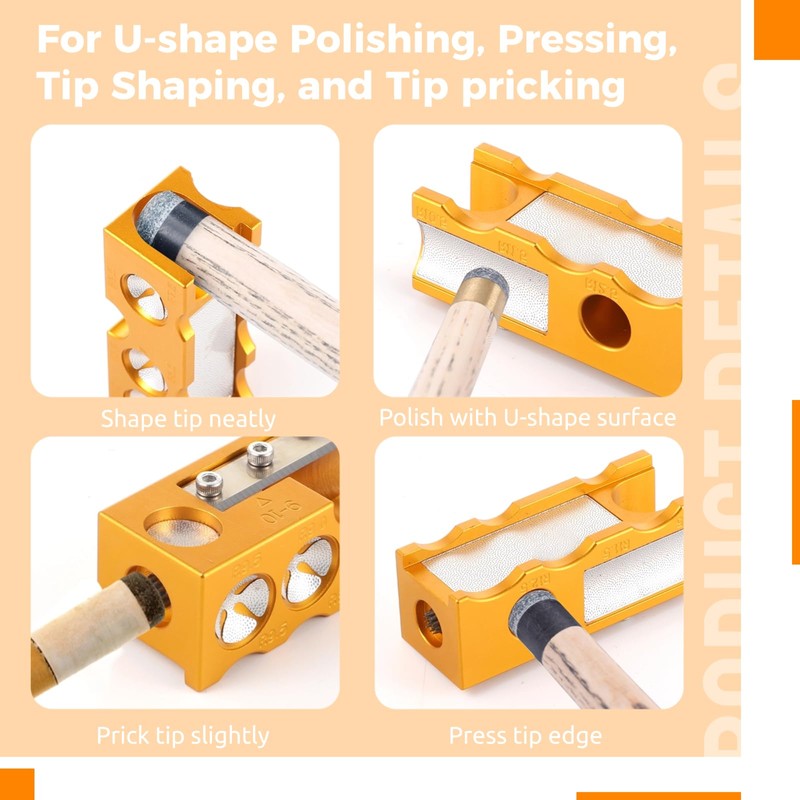 Homaisson 9-in-1 Aluminum Pool Cue Tip Repair Tool, Billiard Cur