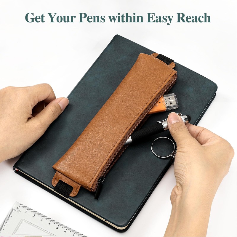 MoKo Elastic Pen Holder for Notebook, 4 Pieces PU Leather