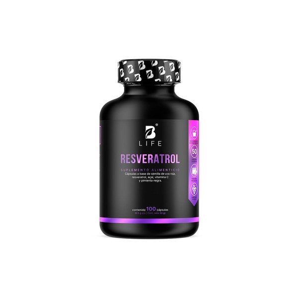 B Life Resveratrol 100 Cápsulas | Antioxidante con Pimienta negra,