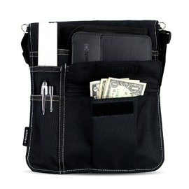 Waitress Apron with 5 Pockets - Black Server Apron with Adjustable/Removable Waist Strap and Shoulder Strap, Server Pouch Side Apron for Men, Woman, Restaurant, Waiter, Waitress, and Bartender