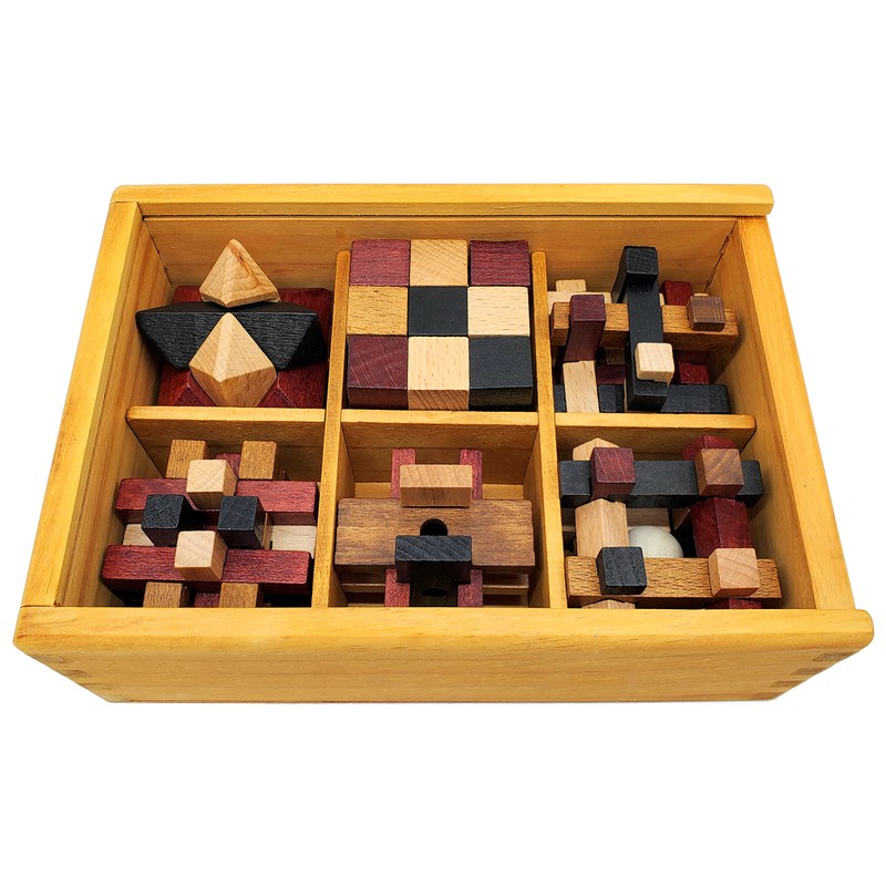 LMC Products Wooden Brain Teaser Puzzles 6 Pack - 3D