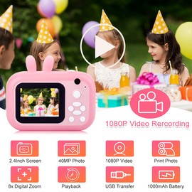 MINIBEAR Instant Print Camera for Kids with Print Paper, 40MP Zero Ink Digital Camera, Selfie Video Camera, Child Toy Camcorder with 2.4 Inch Screen and 32GB TF Card (Pink, H5)