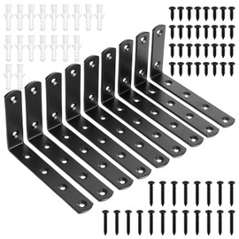 9 Pcs Black Shelf Brackets, L Brackets Heavy Duty Wall Brackets for Shelves, Wall Mounted Shelf Support Brackets, Metal Right Angle Brackets for Wood, Corner Brackets with Screws, 4.9x2.9x0.78 in