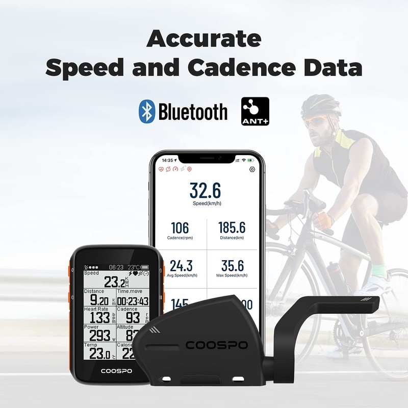 COOSPO Cadence and Speed Sensor, Bluetooth ANT+ Wireless 2 in