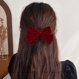 Sttiafay Large Bow Hair Barrette Bow Velvet Hair Clip Red Big Satin Bowknot Barrette Velvet Ribbon Bow Hair Clip Headpieces Winter Bow French Barrette Accessories