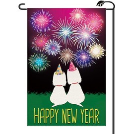 Happy New Year Dogs Garden Flag 12x18 Inch Vertical Double Sided Winter Cute Cats Firework Small Flags Celebrate Party Farmhouse Outside Decoration For Yard (ONLY FLAG) XN13
