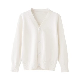 BINIDUCKLING Boys Girls V-Neck School Cardigans Long Sleeve Button-up Knitwear for School Uniform（White,150）