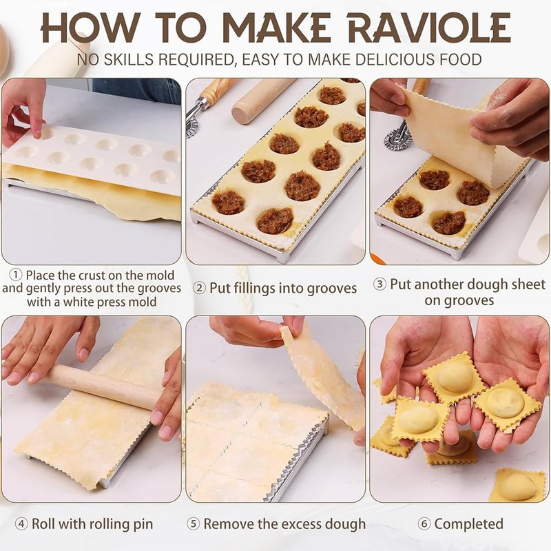 5 Pcs Ravioli Mold Set with 12 Holes, Dumpling Maker