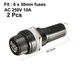 uxcell 2pcs AC 10A 250V 6mm x 30mm Black Panel Mounted Screw Cap Fuse Holder